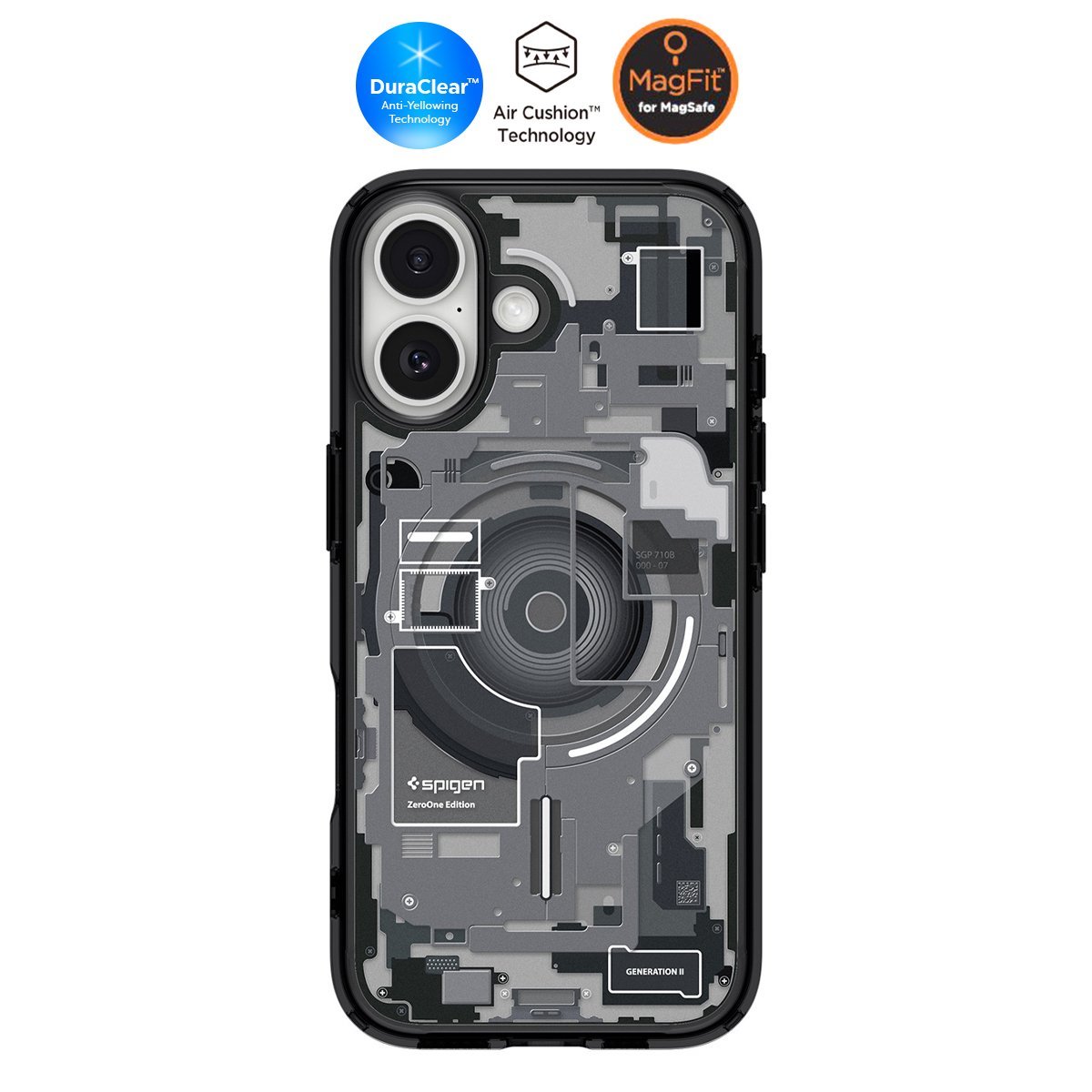 Spigen iPhone 17 ince MagSafe Kılıf Ultra Hybrid Sararma Karşıtı DuraClear™ Hava Kanalı Teknolojisi™ Askeri Sınıf Koruma MagFit Zero One Tasarım Kapak Zero One Black