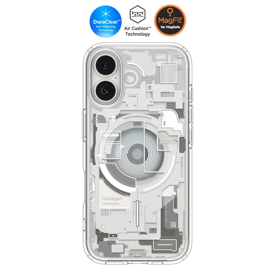 Spigen iPhone 17 ince MagSafe Kılıf Ultra Hybrid Sararma Karşıtı DuraClear™ Hava Kanalı Teknolojisi™ Askeri Sınıf Koruma MagFit Zero One Tasarım Kapak Zero One Natural Titanium
