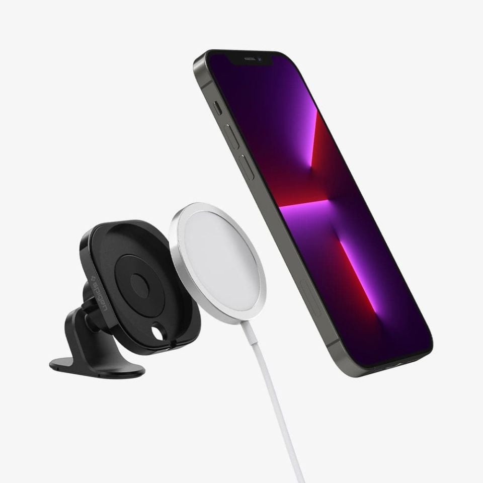 Spigen Dashboard (MagFit) Ön Konsol ile Uyumlu Araç içi Telefon Tutucu MagSafe Şarj Aleti iPhone 15 / 14 / 13 / 12 Serisi (MagSafe Şarj Aleti Dahil Değildir) Black