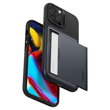 iPhone 13 Pro Max Kılıf, Spigen Slim Armor CS Wallet Metal Slate