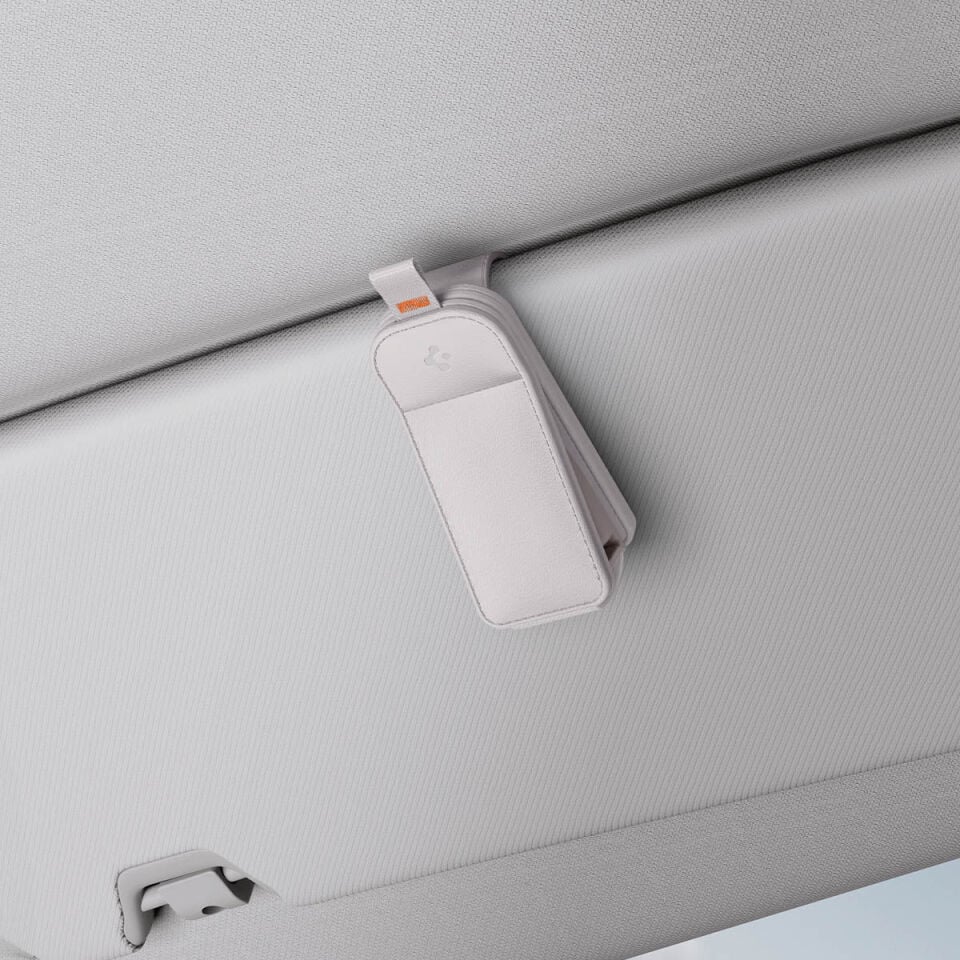 Spigen Premium Güneş Gözlüğü Tutucu Tüm Araçlar ile Uyumlu Manyetik Klipsli Velo Vegan Deri Black (2 Adet) Gray