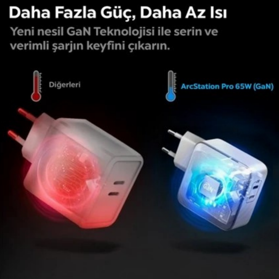 Spigen 65W USB-C 2 Port Yüksek Hızlı Şarj Aleti / Şarj Isısını Düşürür GaN Destekli Akım Korumalı Güç Adaptörü iPhone & Android & iPad & MacBook Type-C 