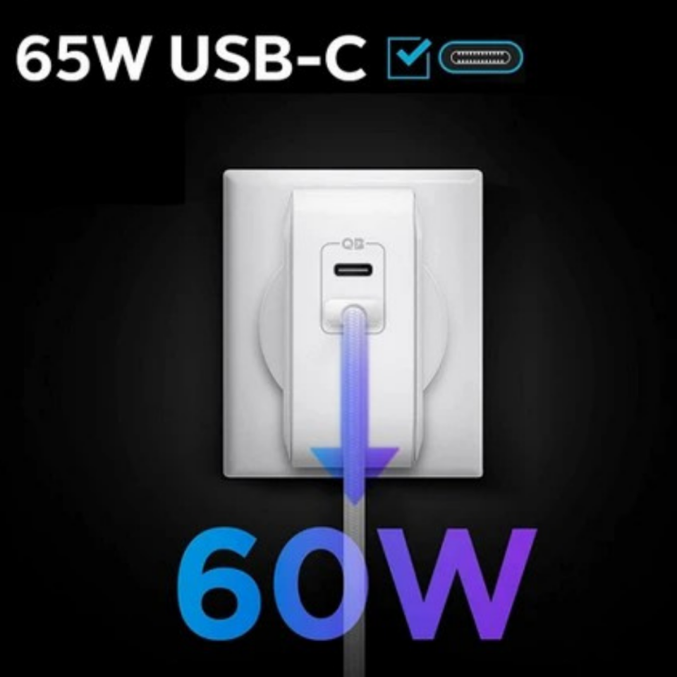 Spigen 65W USB-C 2 Port Yüksek Hızlı Şarj Aleti / Şarj Isısını Düşürür GaN Destekli Akım Korumalı Güç Adaptörü iPhone & Android & iPad & MacBook Type-C 