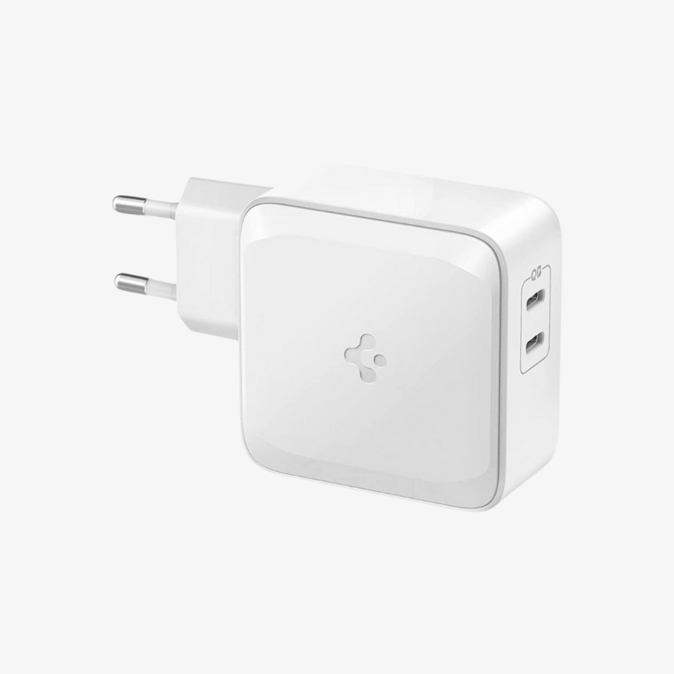 Spigen 65W USB-C 2 Port Yüksek Hızlı Şarj Aleti / Şarj Isısını Düşürür GaN Destekli Akım Korumalı Güç Adaptörü iPhone & Android & iPad & MacBook Type-C  White