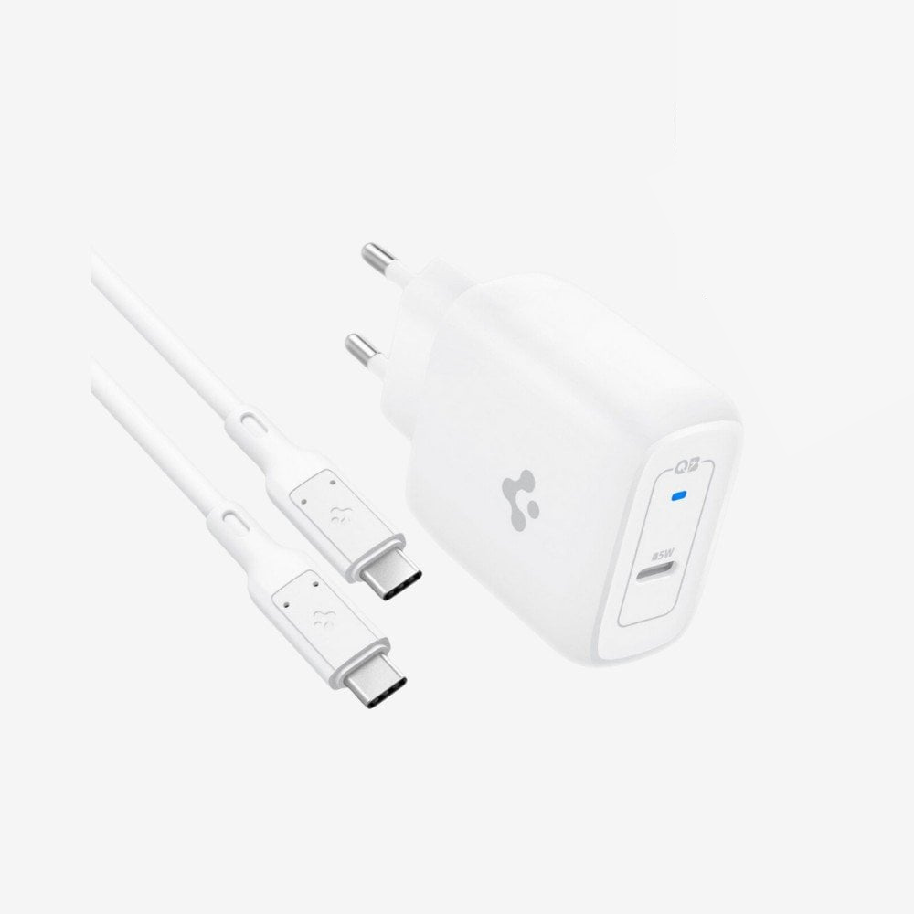 Spigen 45W GaN USB-C Güç Adaptörü + Örgü Şarj Kablo - Samsung PPS 2.0 Super Hızlı Şarj Destekli (Isı Düşürücü ve Akım Korumalı) Hızlı Şarj Aleti iPhone & Android & iPad & MacBook Type-C