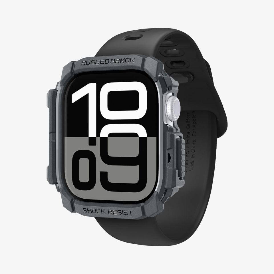 Spigen Apple Watch 46mm Seri 10 Kılıf Rugged Armor Dark Gray