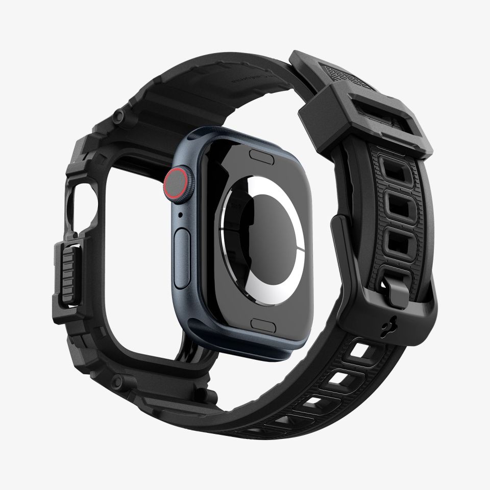 Spigen Apple Watch 42mm Seri 10 Kılıf & Kordon Kayış Rugged Armor Pro Matte Black
