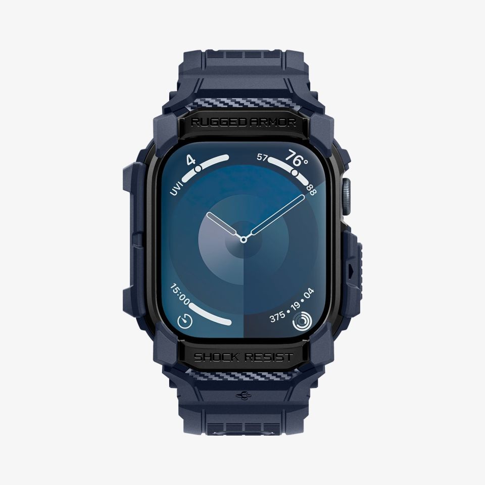 Spigen Apple Watch 46mm Seri 10 Kılıf & Kordon Kayış Rugged Armor Pro Navy Blue