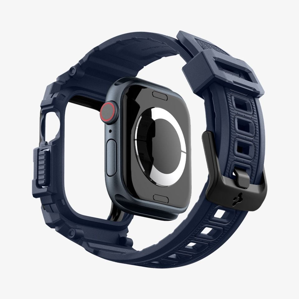 Spigen Apple Watch 46mm Seri 10 Kılıf & Kordon Kayış Rugged Armor Pro Navy Blue