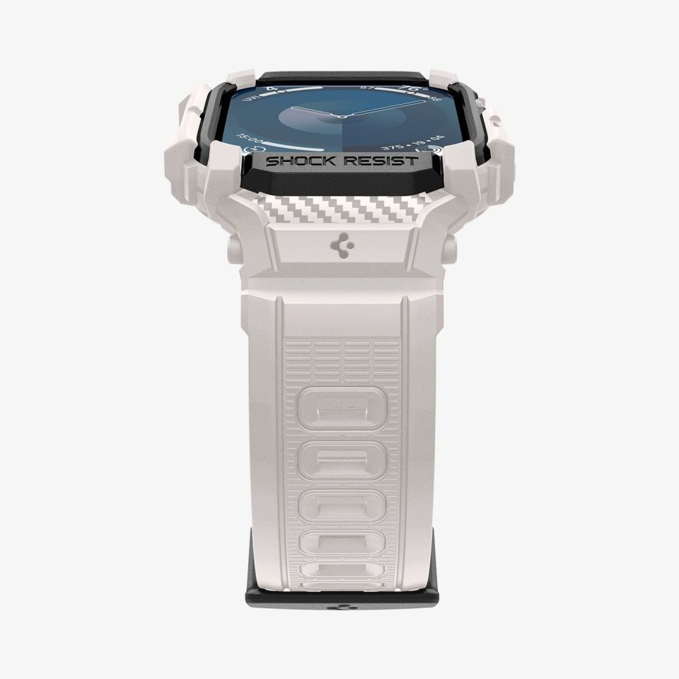 Spigen Apple Watch 46mm Seri 10 Kılıf & Kordon Kayış Rugged Armor Pro Dune Beige