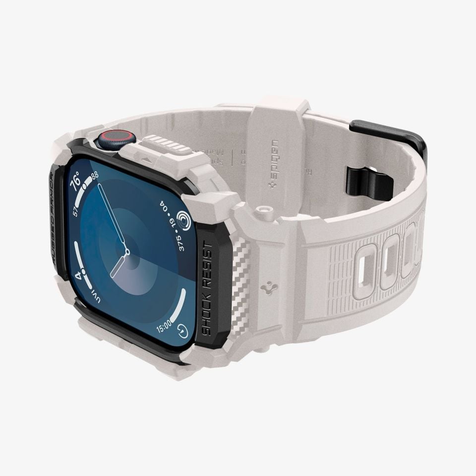 Spigen Apple Watch 46mm Seri 10 Kılıf & Kordon Kayış Rugged Armor Pro Dune Beige
