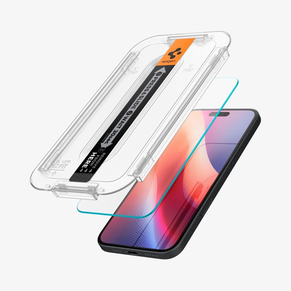 Spigen iPhone 16 Plus / iPhone 15 Plus Cam Ekran Koruyucu Kolay Kurulum Glas.tR EZ Fit Slim HD (2 Adet)