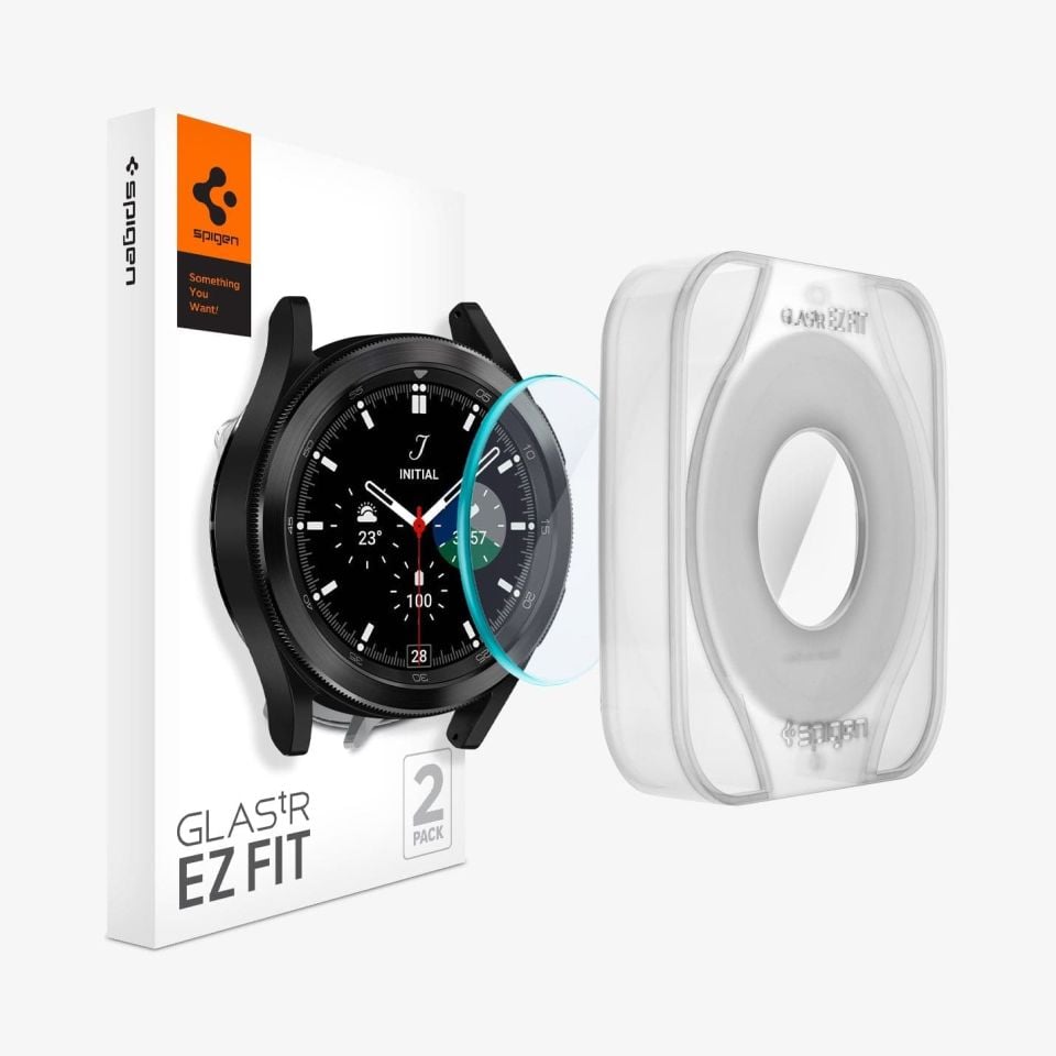 Galaxy Watch 4 Classic (41mm / 42mm) Cam Ekran Koruyucu Kolay Kurulum, Spigen Glas.tR EZ Fit Slim HD (2 Adet)