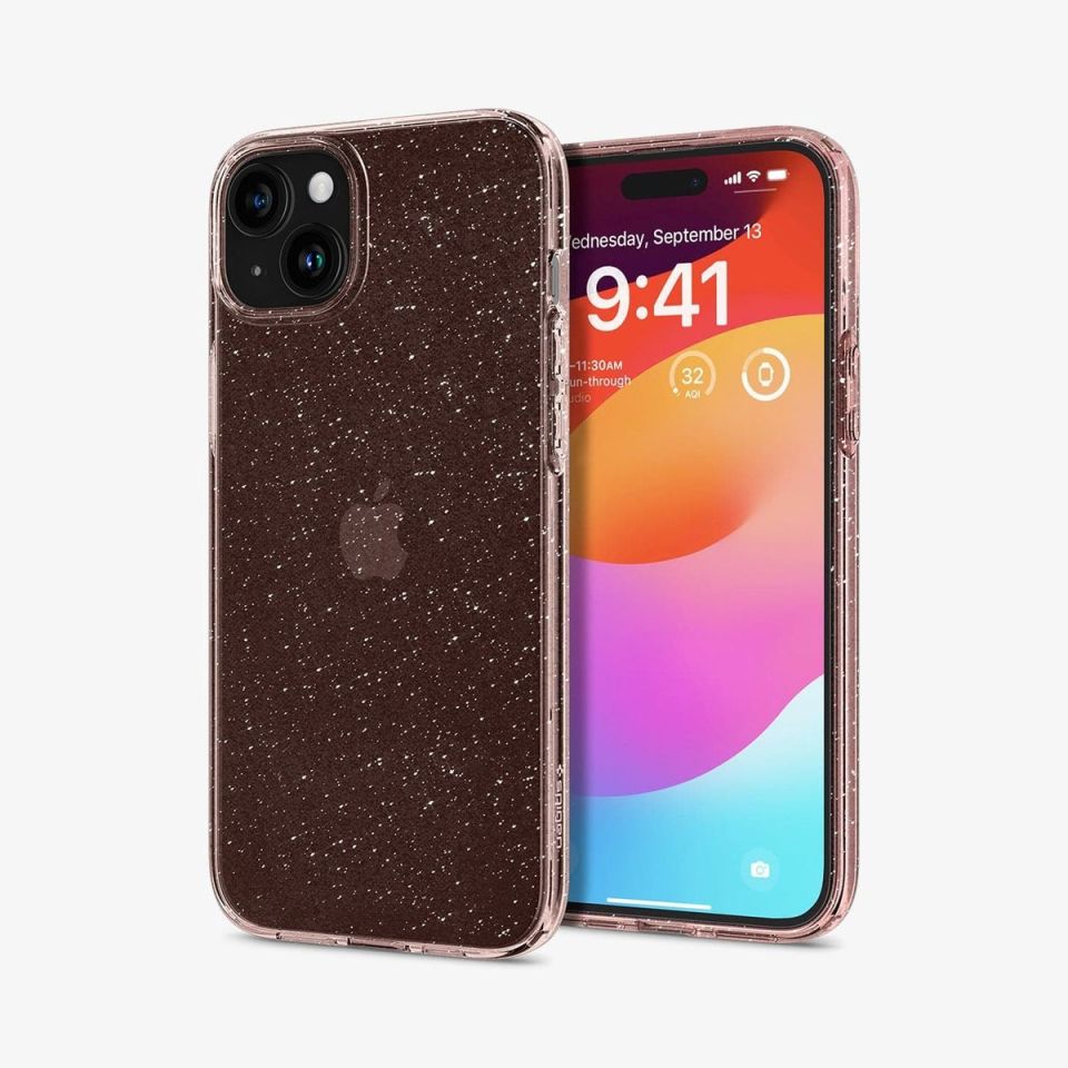 iPhone 15 Plus Kılıf, Spigen Liquid Crystal Glitter Rose Quartz