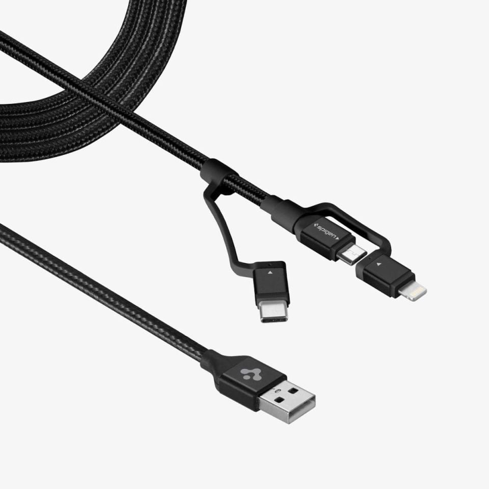 Spigen Essential C10i3 3in1 Lightning + Type-C + Micro USB to USB 2.0 Şarj / Data Dayanıklı Naylon Örgü Kablo (1.5m)
