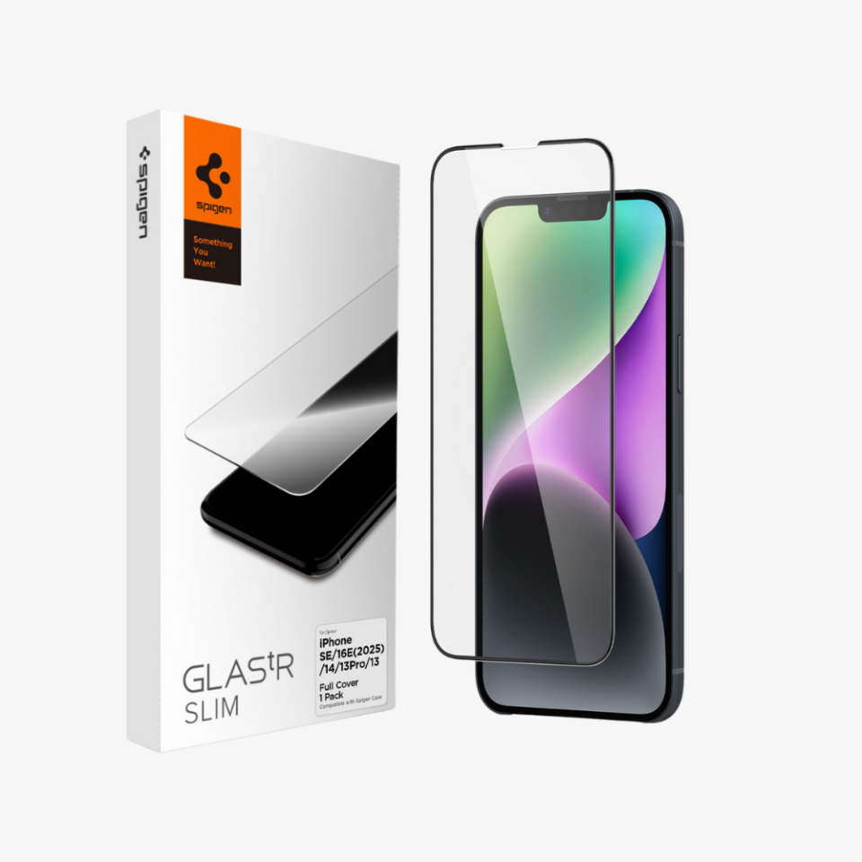 Spigen Apple iPhone 14 / 13 / 16e / 13 Pro Cam Ekran Koruyucu Tam Kaplayan Glas.tR Slim Full Cover