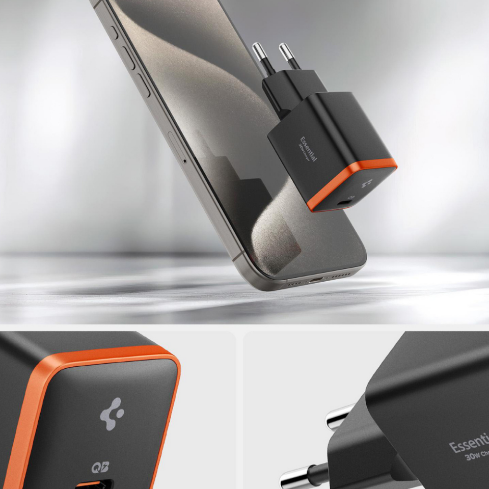 Spigen 30W GaN USB-C Mini Güç Adaptörü - Samsung PPS Destekli Hızlı Şarj Aleti (Isı Düşürücü ve Akım Korumalı) iPhone & Android & iPad & MacBook Type-C Black - ACH08448