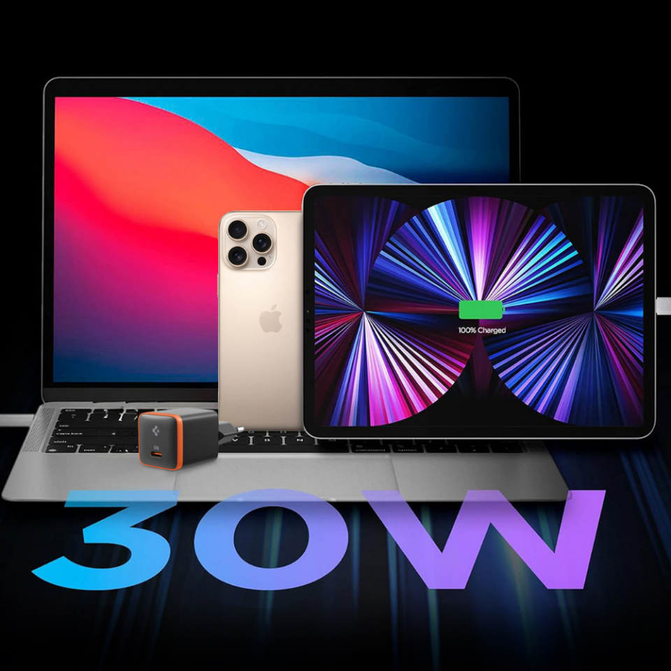 Spigen 30W GaN USB-C Mini Güç Adaptörü - Samsung PPS Destekli Hızlı Şarj Aleti (Isı Düşürücü ve Akım Korumalı) iPhone & Android & iPad & MacBook Type-C Black - ACH08448