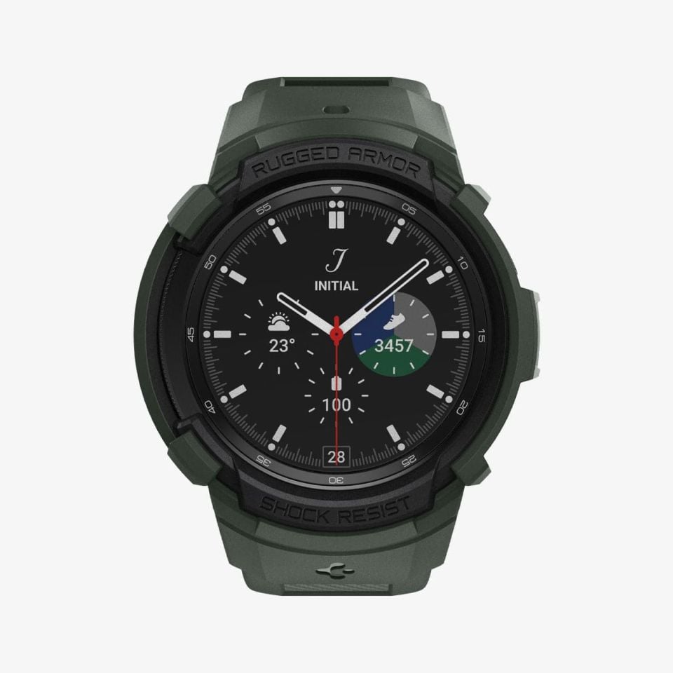 Spigen Galaxy Watch 4 Classic (46mm) Kılıf & Kordon Kayış Rugged Armor Pro Military Green