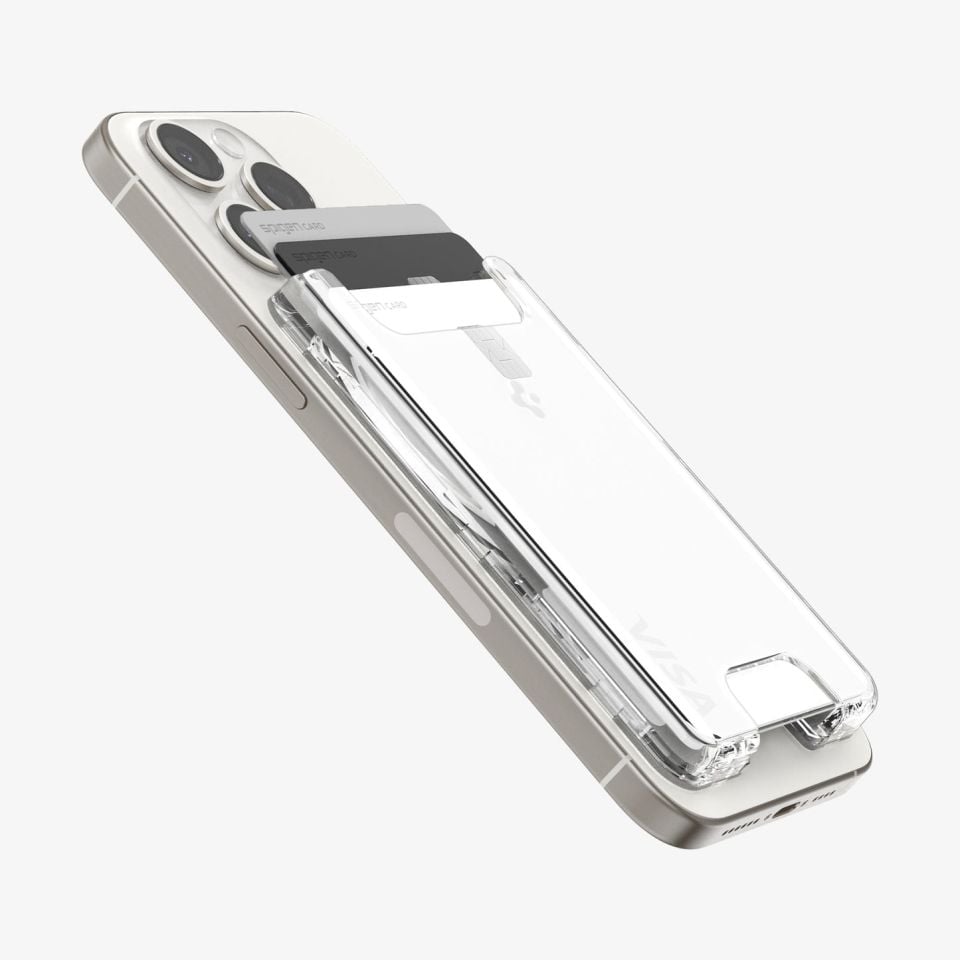 Spigen iPhone için MagSafe Özellikli 3 Kartlı Manyetik Cüzdan Ultra Hybrid Crystal Clear