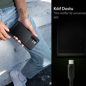 Spigen DuraSync Type-C to USB 2.0 Hızlı Şarj ve Data Kablo (1.5 Metre) C10HS Black