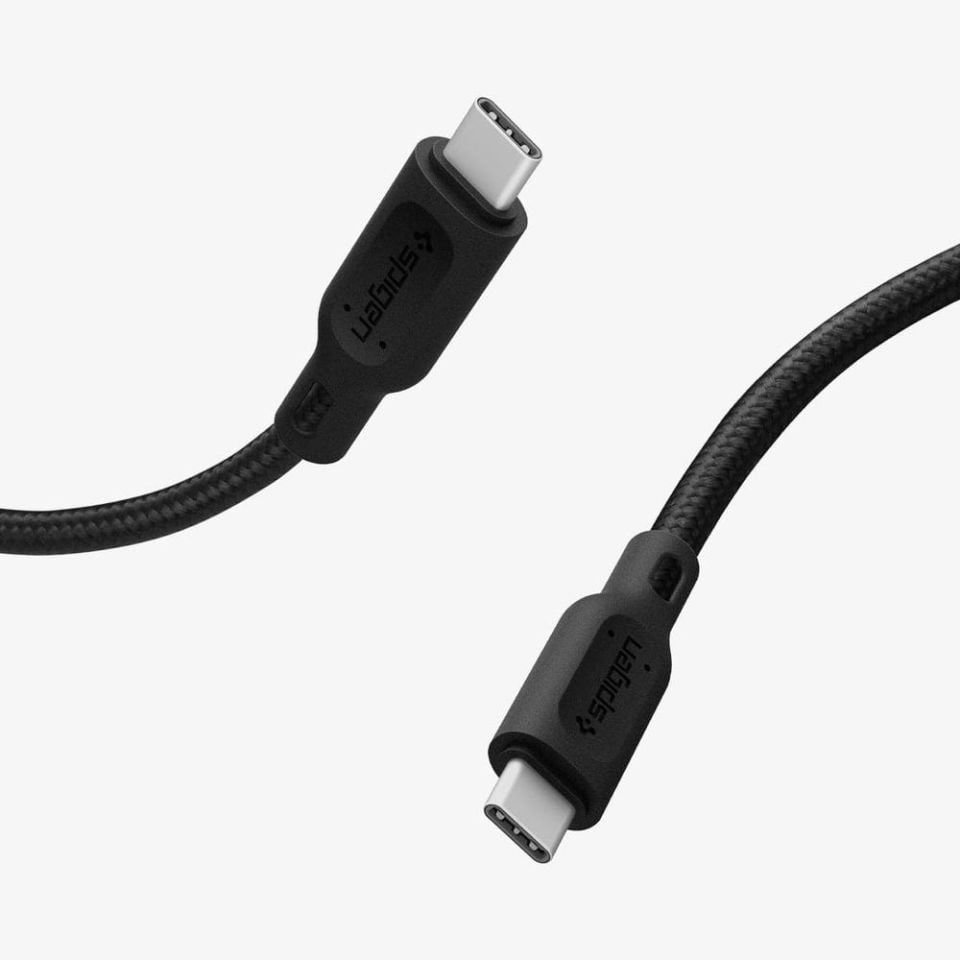 Spigen USB-C to USB-C 1.5 Metre Örgü Kablo 60W Güç / PPS 2.0 Super Hızlı Şarj / Data Type-C Ekstra Dayanıklı DuraSync C11C1 Black