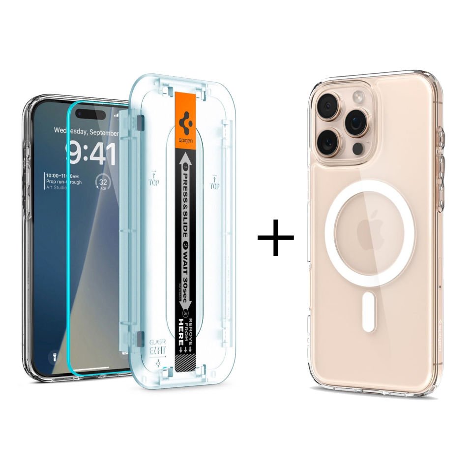 Spigen iPhone 16 Pro Max Kılıf Ultra Hybrid MagFit + Glas.tR EZ Fit Slim HD Kolay Kurulum Cam Ekran Koruyucu + MagSafe Özellikli Kılıf White