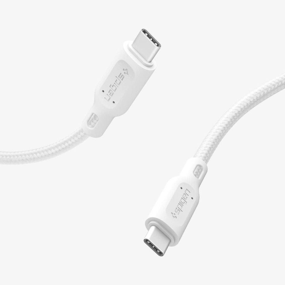 Spigen USB-C to USB-C 1.5 Metre Örgü Kablo 60W Güç / PPS 2.0 Super Hızlı Şarj / Data Type-C Ekstra Dayanıklı DuraSync C11C1 White