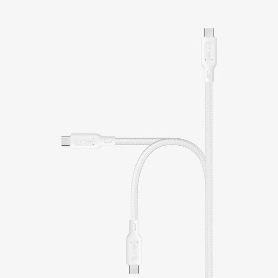 Spigen USB-C to USB-C 1.5 Metre Örgü Kablo 60W Güç / PPS 2.0 Super Hızlı Şarj / Data Type-C Ekstra Dayanıklı DuraSync C11C1 White