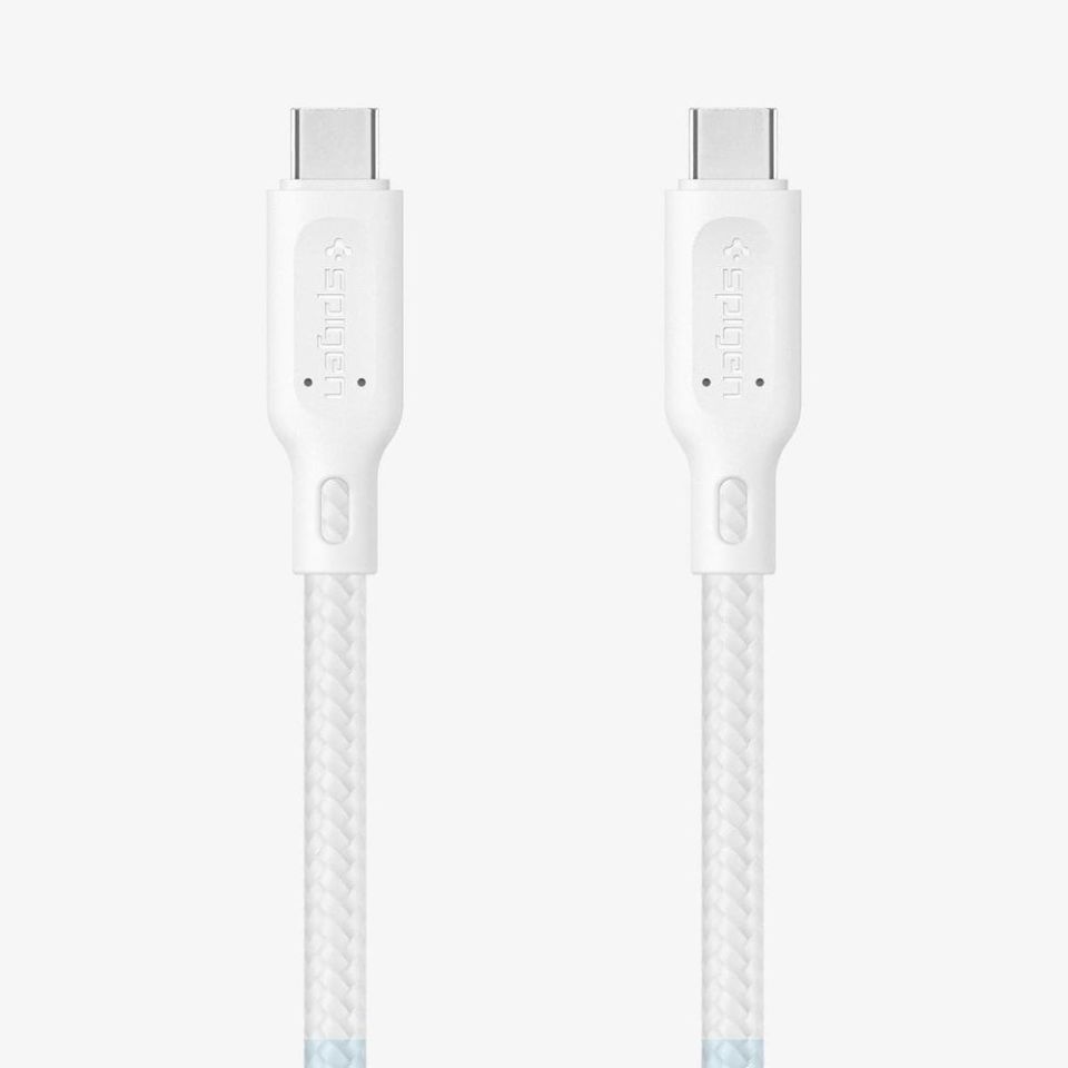 Spigen USB-C to USB-C 1.5 Metre Örgü Kablo 60W Güç / PPS 2.0 Super Hızlı Şarj / Data Type-C Ekstra Dayanıklı DuraSync C11C1 White