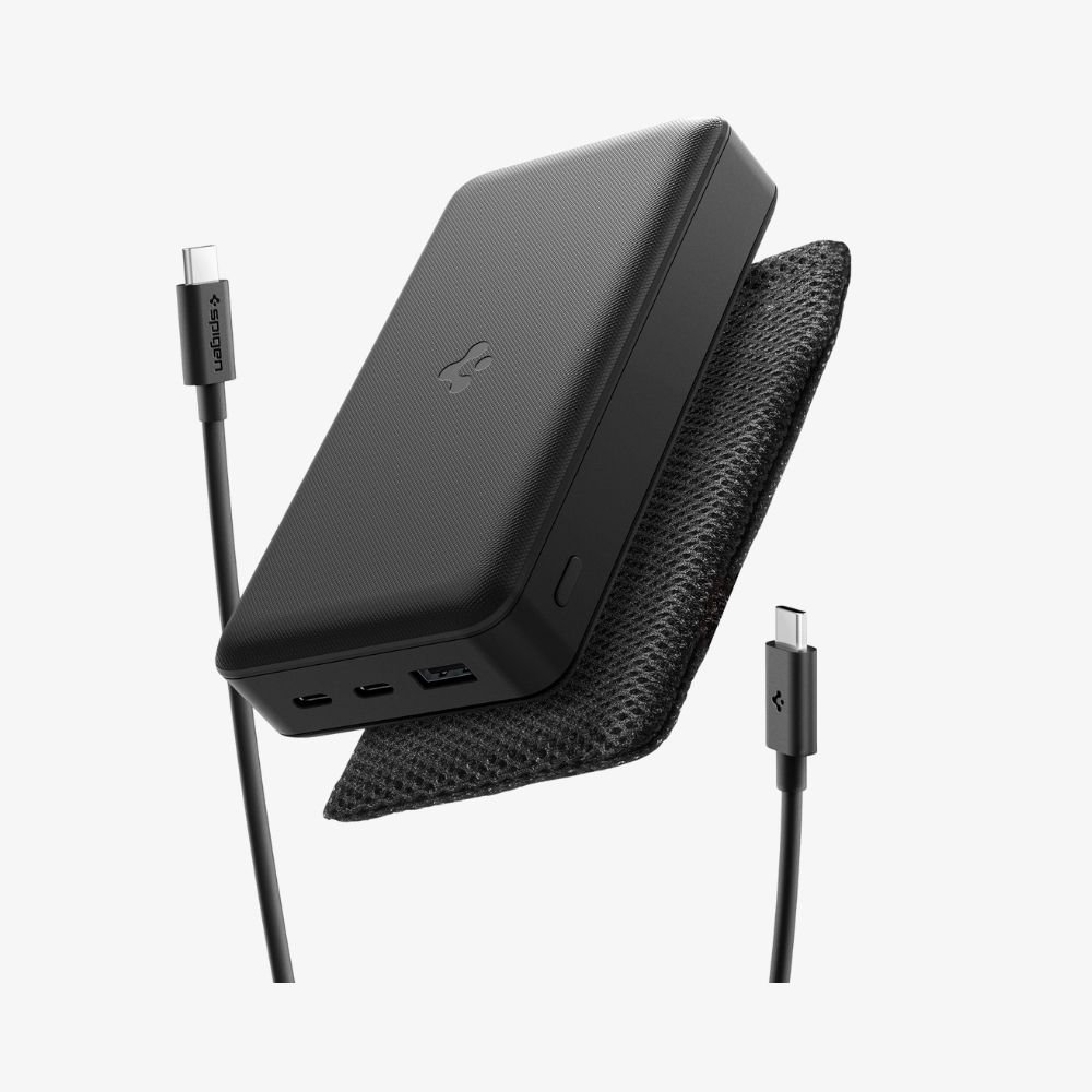 Spigen 30000 mAh 30W USB-C + USB-A Giriş / Çıkış Hızlı Şarj 3 Portlu Powerbank / 1 Metre Type-C Harici Kablolu Taşınabilir Şarj Cihazı + Taşıma Çantası Dahil EA3030