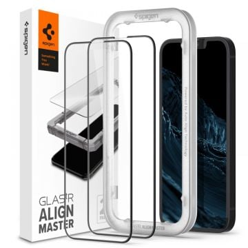iPhone 13 Mini Cam Ekran Koruyucu, Spigen Kolay Kurulum Glas.tR AlignMaster Full Cover (2 Adet) Black