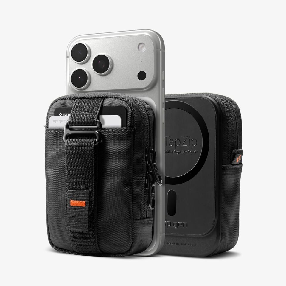 Spigen Apple iPhone ve Samsung Galaxy MagFit+ Kılıflar ile Uyumlu Tintap Zip MagSafe Organizer RFID Korumalı / AirPods Bölmeli Çanta 7 Kartlı Manyetik Cüzdan