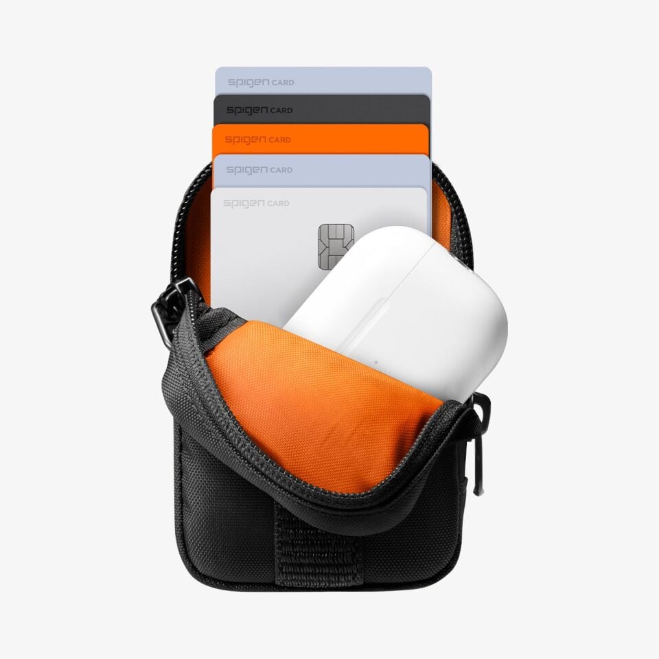 Spigen Apple iPhone ve Samsung Galaxy MagFit+ Kılıflar ile Uyumlu Tintap Zip MagSafe Organizer RFID Korumalı / AirPods Bölmeli Çanta 7 Kartlı Manyetik Cüzdan