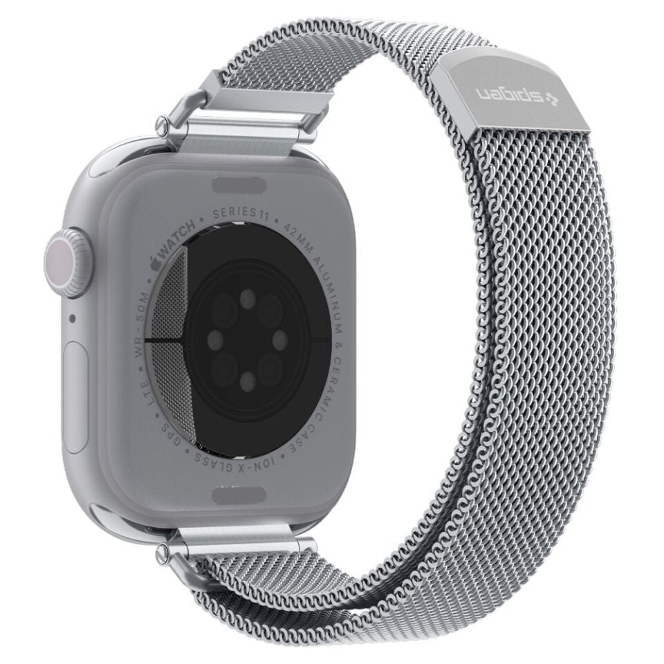 Spigen Apple Watch 42mm Seri 11/10 - 41mm Seri 9/8/7 - 40mm Seri SE3/SE2/SE/6/5/4 Metal Kordon Kayış Band WBM4 Silver