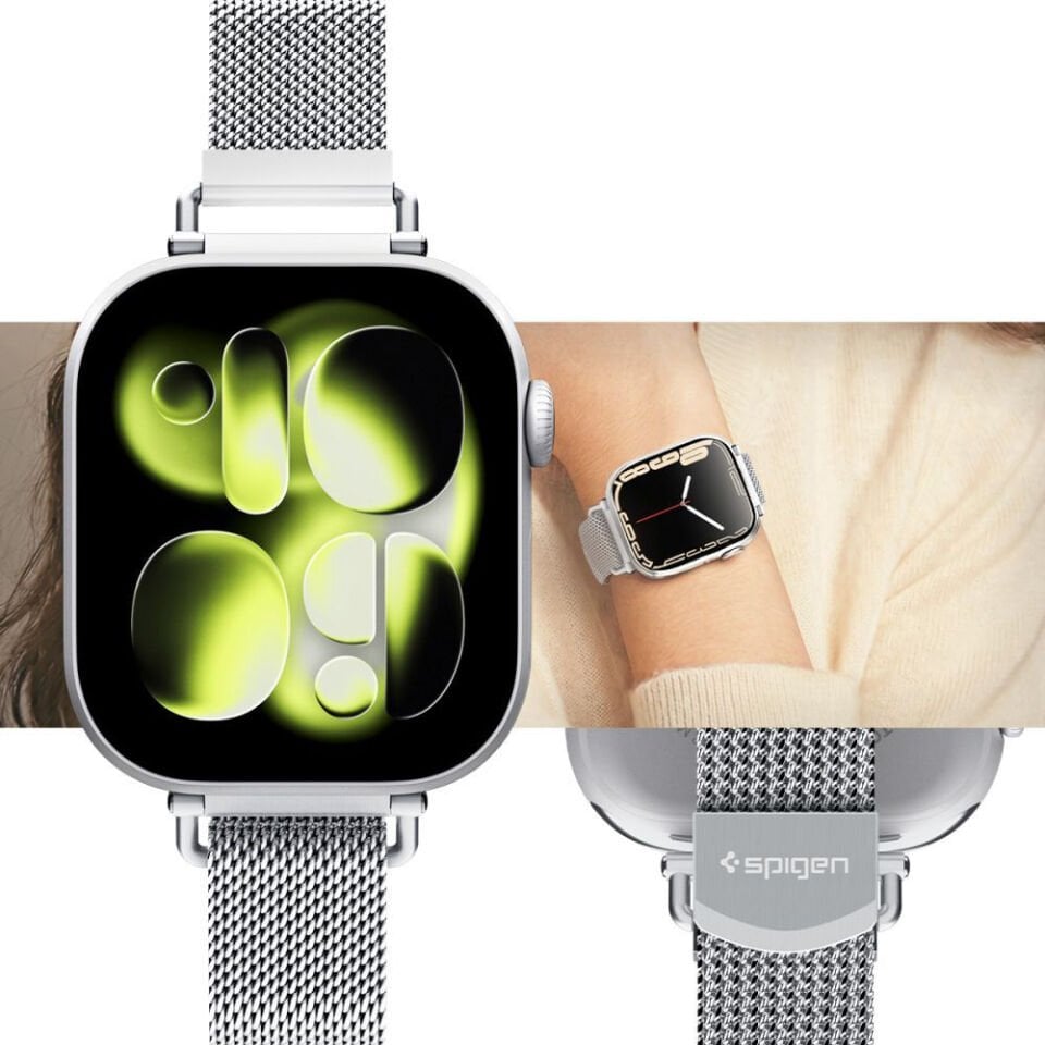 Spigen Apple Watch 42mm Seri 11/10 - 41mm Seri 9/8/7 - 40mm Seri SE3/SE2/SE/6/5/4 Metal Kordon Kayış Band WBM4 Silver