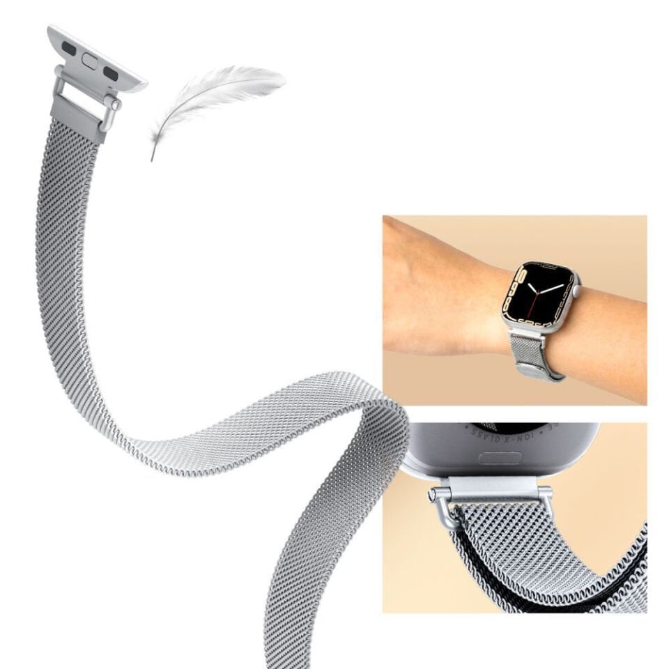 Spigen Apple Watch 42mm Seri 11/10 - 41mm Seri 9/8/7 - 40mm Seri SE3/SE2/SE/6/5/4 Metal Kordon Kayış Band WBM4 Silver