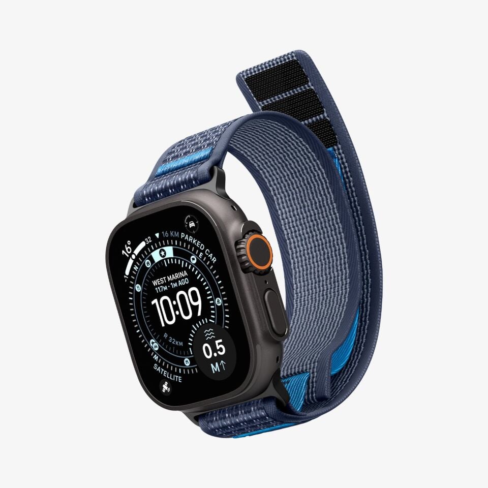 Spigen Apple Watch 49mm Ultra Seri 3/2/1 - 46mm Seri 11/10 - 45mm Seri 9/8/7 - 44mm Seri SE3/SE2/SE/6/5/4 ile Uyumlu Kordon Kayış Band Athlex Air 2 Active Navy Blue