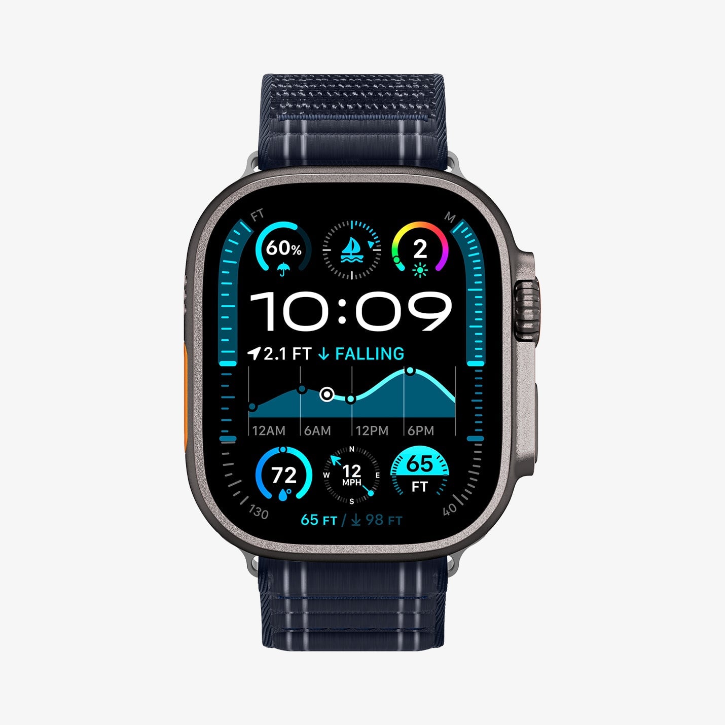 Spigen Apple Watch 49mm Ultra Seri 3/2/1 - 46mm Seri 11/10 - 45mm Seri 9/8/7 - 44mm Seri SE3/SE2/SE/6/5/4 ile Uyumlu Kordon Kayış Band WBF0 Navy