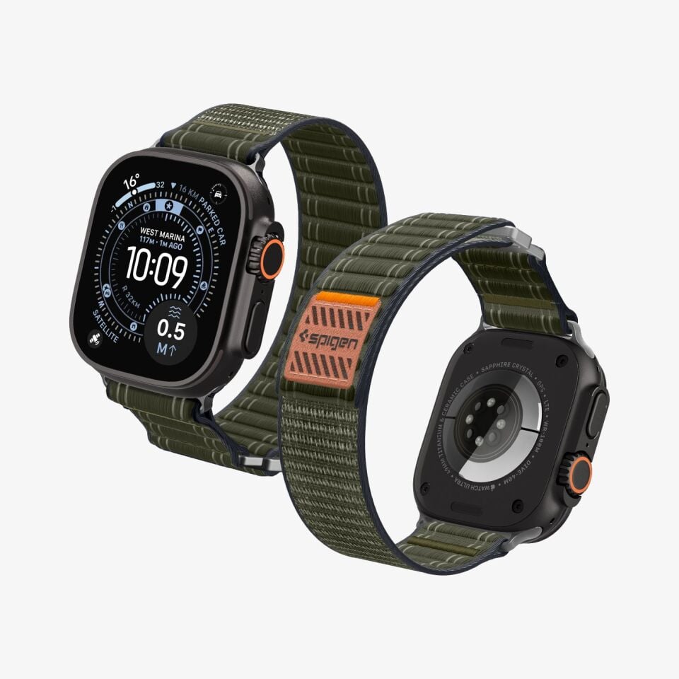 Spigen Apple Watch 49mm Ultra Seri 3/2/1 - 46mm Seri 11/10 - 45mm Seri 9/8/7 - 44mm Seri SE3/SE2/SE/6/5/4 ile Uyumlu Kordon Kayış Band WBF0 Green