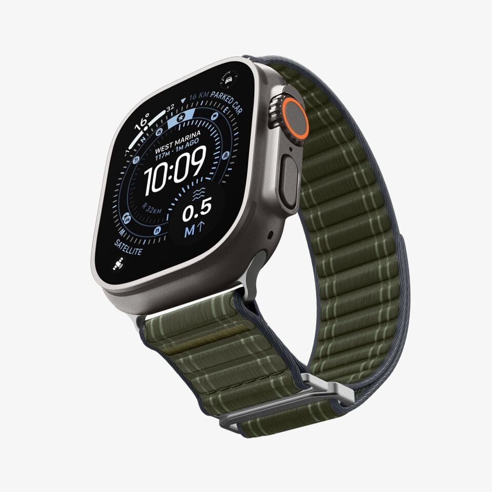 Spigen Apple Watch 49mm Ultra Seri 3/2/1 - 46mm Seri 11/10 - 45mm Seri 9/8/7 - 44mm Seri SE3/SE2/SE/6/5/4 ile Uyumlu Kordon Kayış Band WBF0 Green