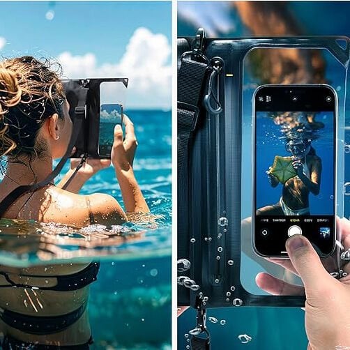 Spigen Aqua Shield WaterProof iPX8 Sertifikalı Su Geçirmez 2in1 Çapraz Bel Çantası + Kılıf A640 Black