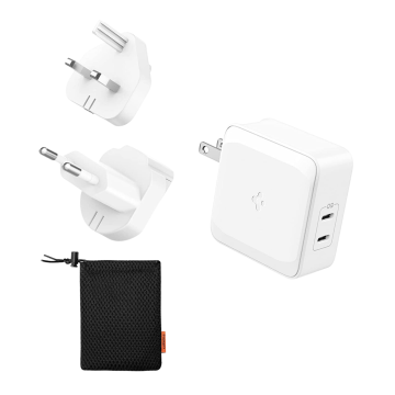 Spigen 45W USB-C 2 Port Güç Adaptörü - Hızlı Şarj Aleti iPhone & Android & iPad & MacBook Type-C Değiştirilebilir Başlık White
