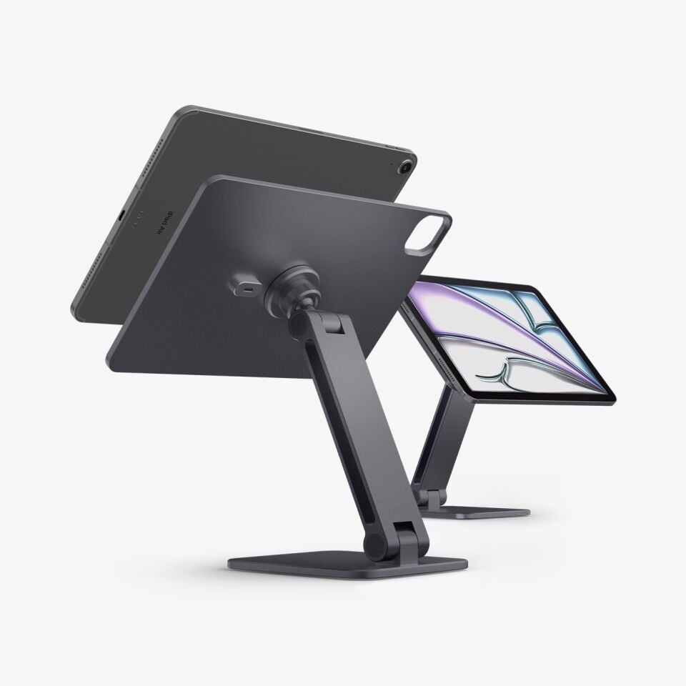 Spigen Apple iPad Air 11'' 2026-2025-2024 / 10.9” 2022-2020 MagFit Manyetik Kablosuz Şarj Standı / 360° Dönebilen Ayarlanabilir Alüminyum Tablet Standı (Kablo Dahil Değildir) LD207W1